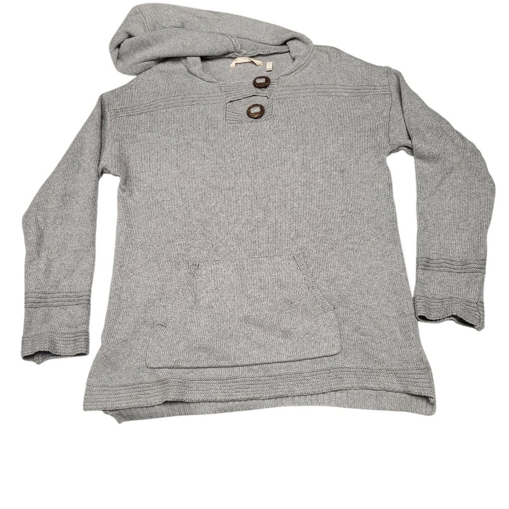 Soft Surroundings Button Neck Hooded Sweater Size S Grey Cotton